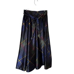 Chic Plaid Maxi Skirt Tie Waist Elastic‎ Waist Full Length Women's xl